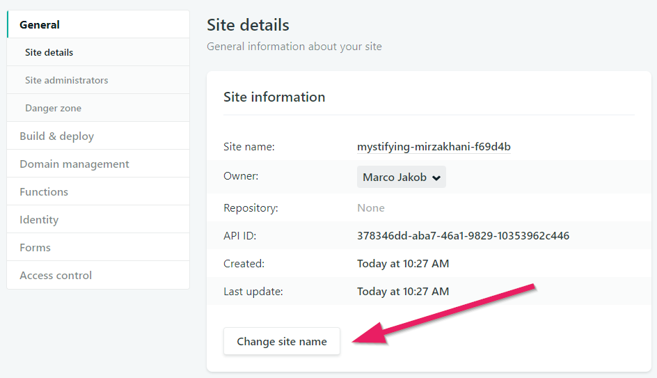 Netlify Change Site Name